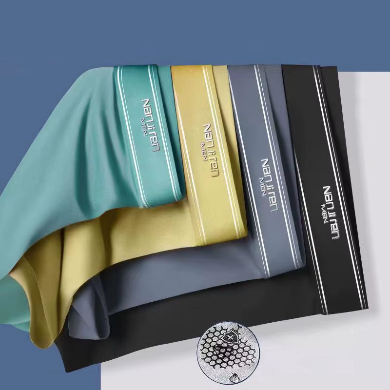 4Pcs Boxer Shorts Men'S Ice Silk Underwear Cool Underpants Breathable Sexy Thin Panties U Convex Lingerie Wholesale Lots L-6XL
