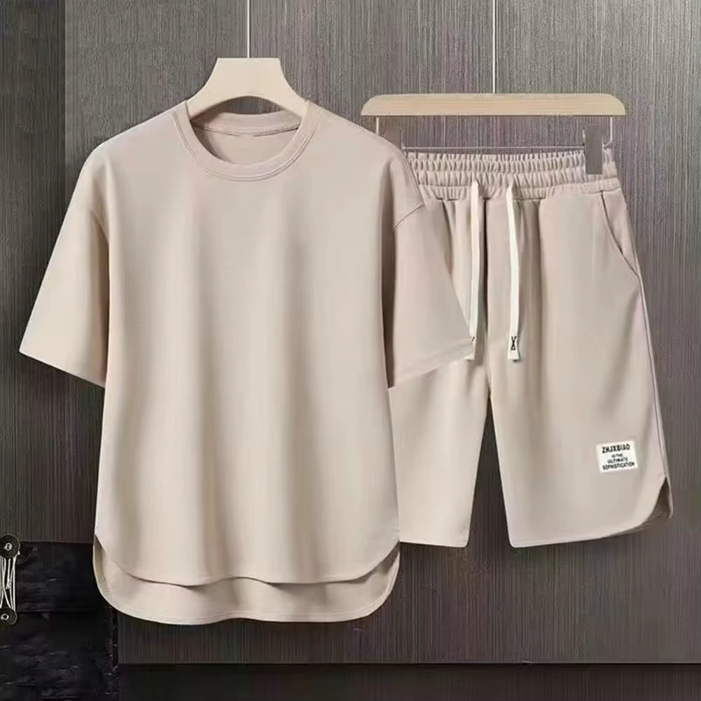 Men'S Korean Fashion Waffle Two Piece Set Summer Short Sleeved T-Shirt and Shorts Loose Sets Men Designer Clothes Tracksuits