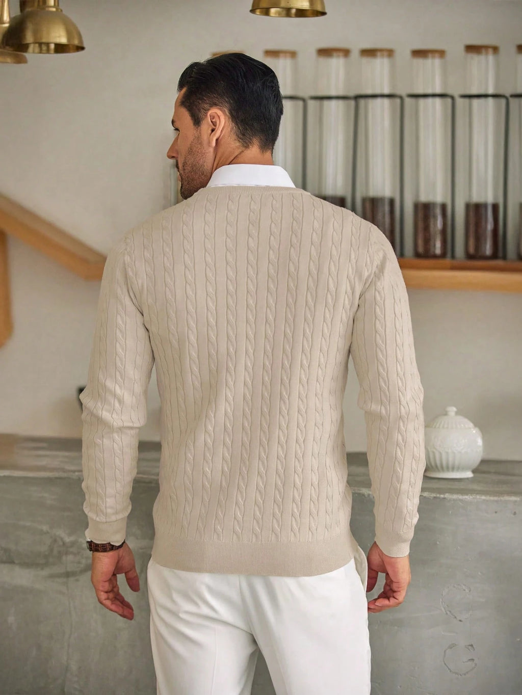 Men Solid Cable Knit Sweater