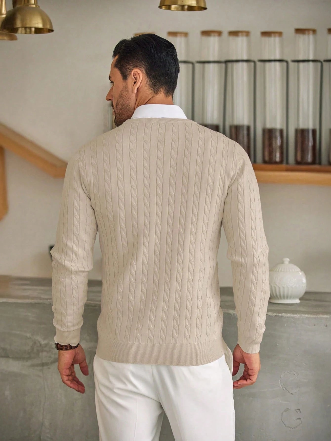 Men Solid Cable Knit Sweater