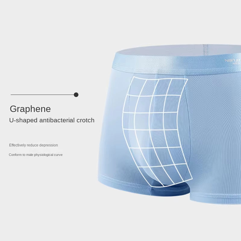 4Pcs Boxer Shorts Men'S Ice Silk Underwear Cool Underpants Breathable Sexy Thin Panties U Convex Lingerie Wholesale Lots L-6XL