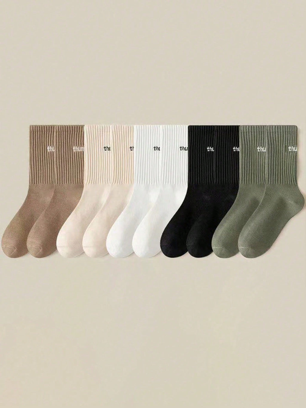 5Pairs/Set Men'S Mid-Calf Socks with Letter & Heel Detail, Fall