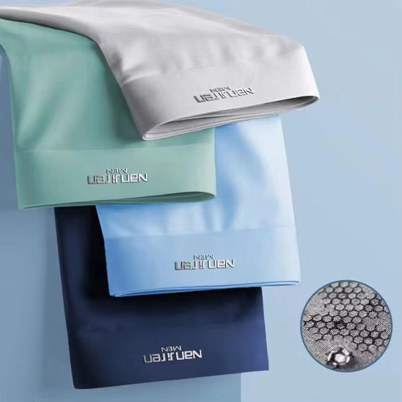 4Pcs Boxer Shorts Men'S Ice Silk Underwear Cool Underpants Breathable Sexy Thin Panties U Convex Lingerie Wholesale Lots L-6XL