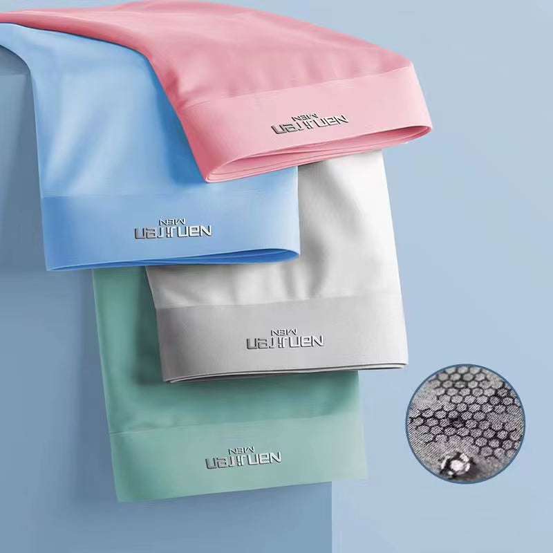 4Pcs Boxer Shorts Men'S Ice Silk Underwear Cool Underpants Breathable Sexy Thin Panties U Convex Lingerie Wholesale Lots L-6XL