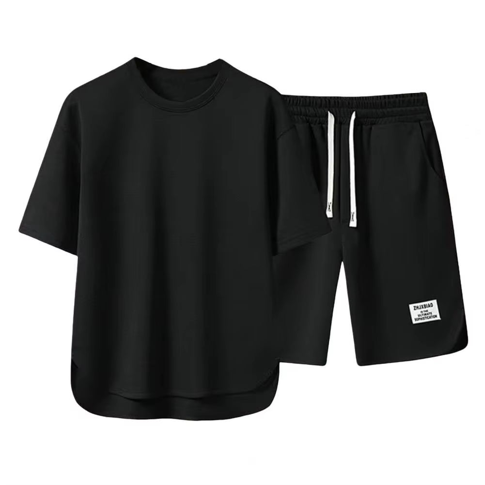 Men'S Korean Fashion Waffle Two Piece Set Summer Short Sleeved T-Shirt and Shorts Loose Sets Men Designer Clothes Tracksuits