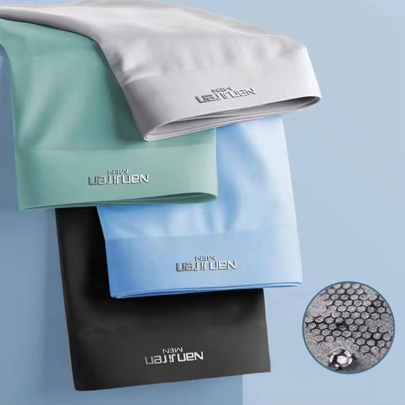 4Pcs Boxer Shorts Men'S Ice Silk Underwear Cool Underpants Breathable Sexy Thin Panties U Convex Lingerie Wholesale Lots L-6XL