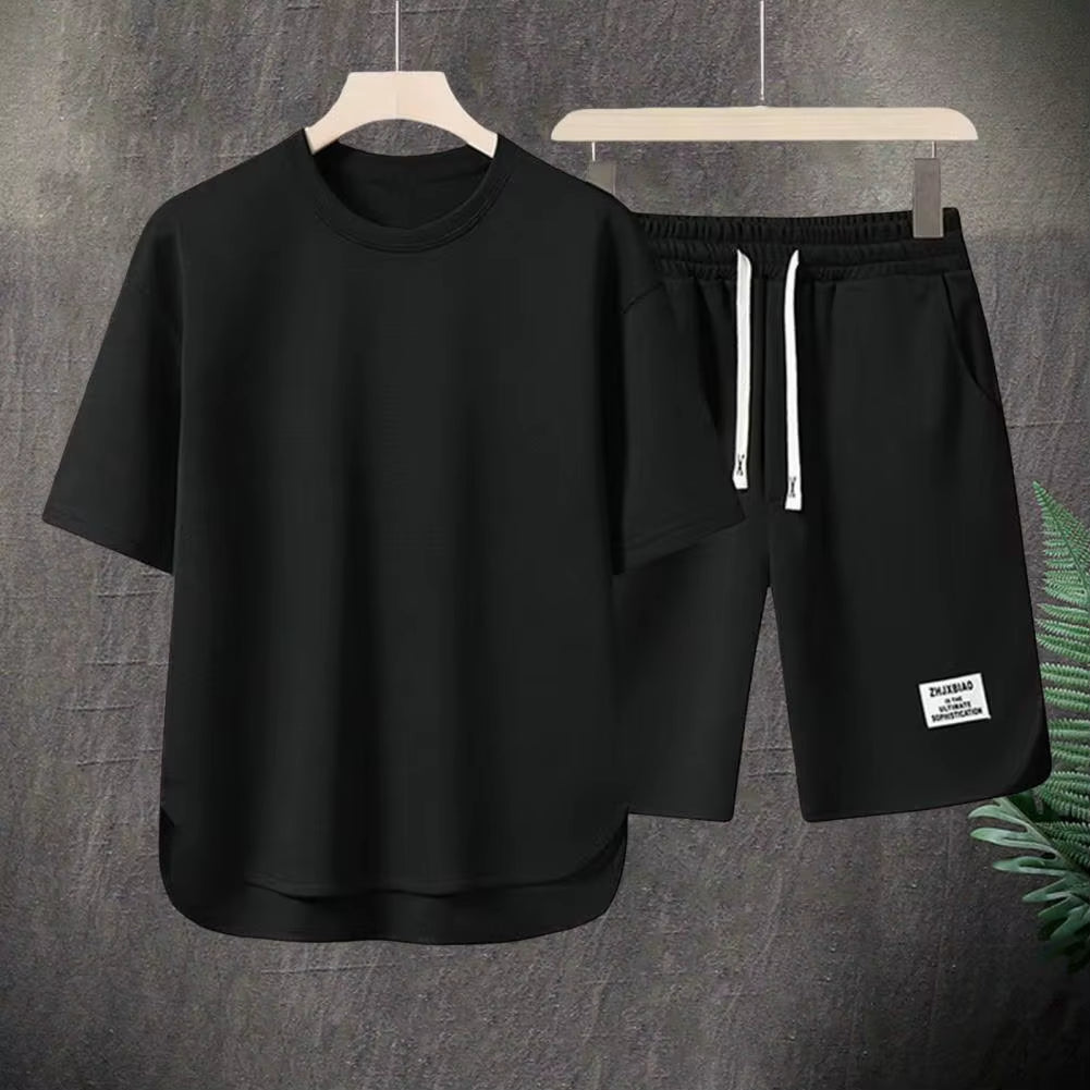 Men'S Korean Fashion Waffle Two Piece Set Summer Short Sleeved T-Shirt and Shorts Loose Sets Men Designer Clothes Tracksuits